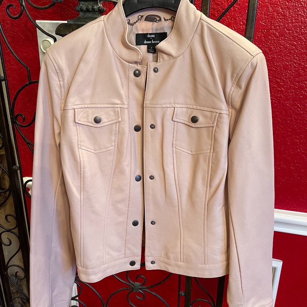 The Palest of Pink Faux Leather Jacket by Dennis Basso